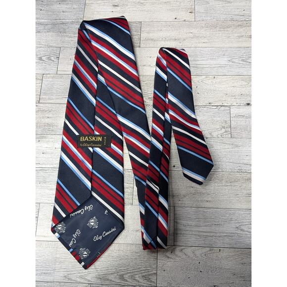 Oleg Cassini Vintage Red White Blue Repp Striped Necktie Diagonal Tie 58" x 4" - Picture 2 of 4